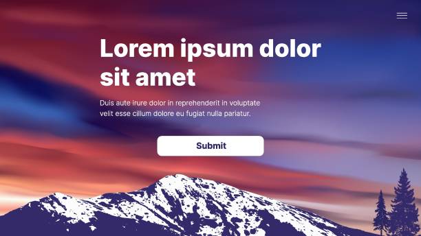 Web Hero banner for website with mountains landscape. Blue and orange tones. aurora borealis orange stock illustrations