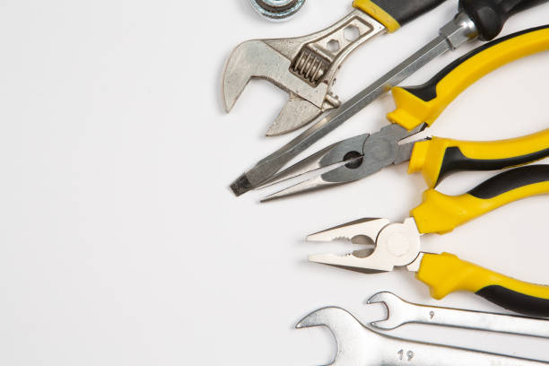 istock Set of tools for repair in a case on a white background. Assorted work or construction tools. Wrenches, Pliers, screwdriver. Top view 1481363298