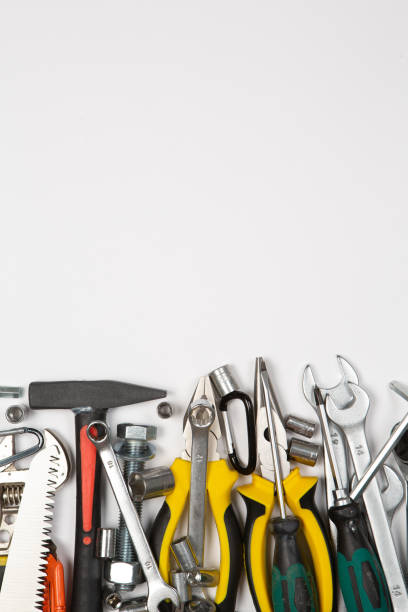 istock Set of tools for repair in a case on a white background. Assorted work or construction tools. Wrenches, Pliers, screwdriver. Top view 1481363346