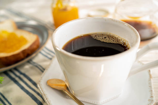 istock Breakfast with hot coffee and toast 1481363414