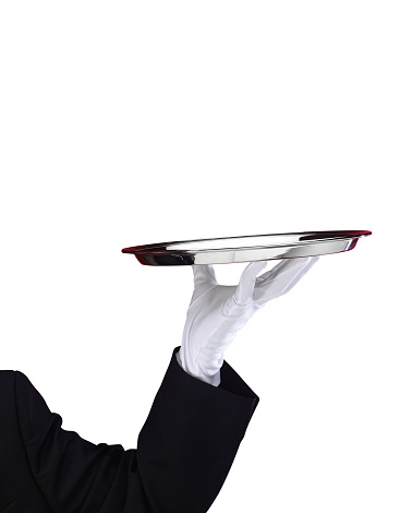 Waiters hand serving empty plate,