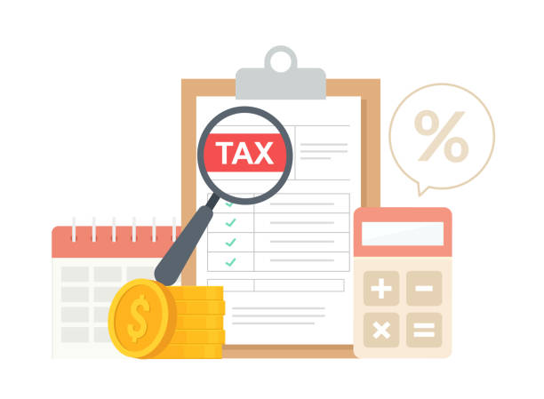 Taxation concept. Calculation of the tax return. Paperwork. Tax payment date. Flat vector illustration. Taxation concept. Calculation of the tax return. Paperwork. Tax payment date. Flat vector illustration. government building infographic stock illustrations