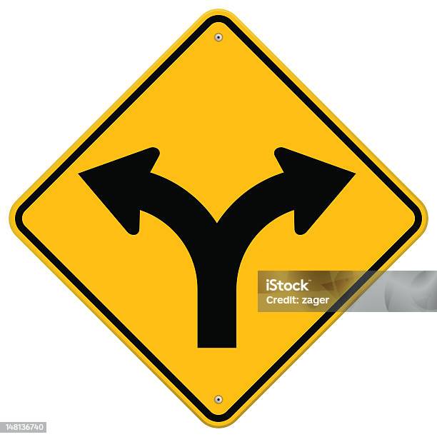 Fork In Road Sign Stock Illustration - Download Image Now - Forked Road, Road, Road Sign