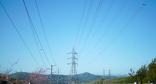 istock Scenic view of high voltage power pylons and cables 1481368658
