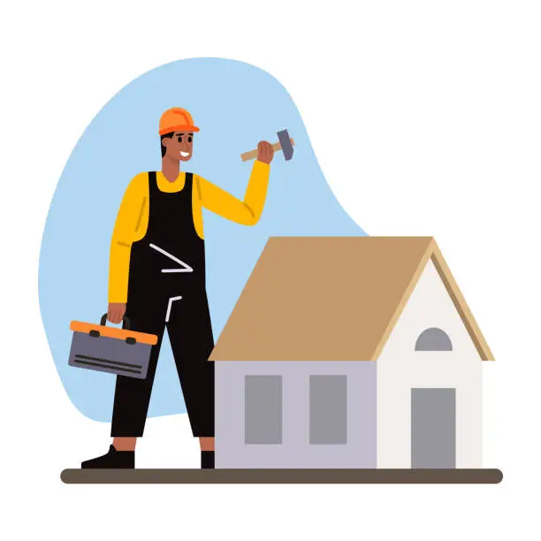 Vector illustration of Cartoon character of smiling young man making home repair