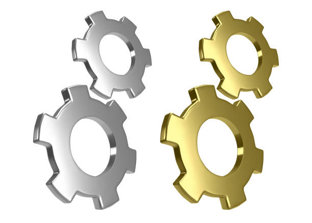 istock gold and silver Gears icons. Technical support illustration, isolated on white background. 1481370298