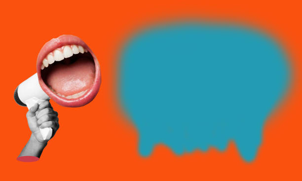istock emale mouth screaming with a megaphone in the background. 1481371588