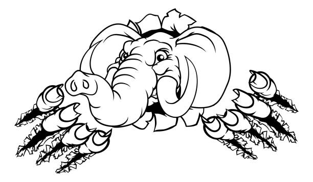 Elephant Sports Animal Mascot A tough mean looking elephant sports mascot breaking through the background republican elephant logo stock illustrations