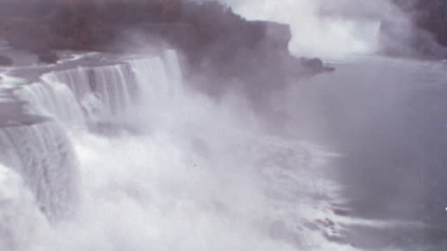 Niagara Falls Waterfall. Above Side View of Water Spry and Clouds