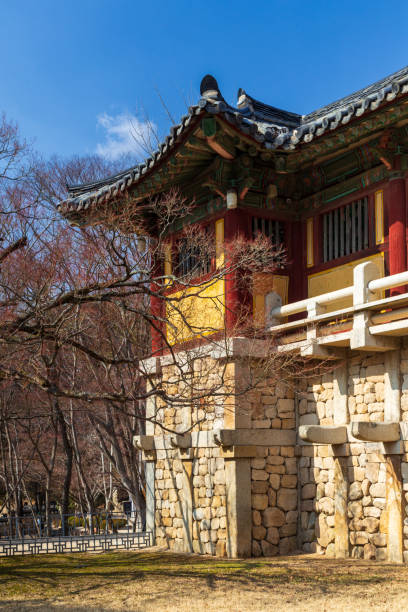 Bulguska Temple, Gyeongju city, South Korea. UNESCO World Heritage site. Portrait view. stock photo