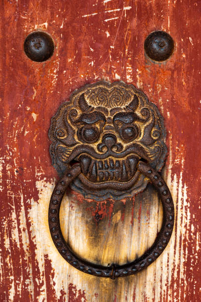 Door handle in Bulguska Temple, Gyeongju city, South Korea. UNESCO World Heritage site. stock photo
