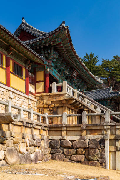 Side view of The Cheongungyo and Baegungyo Bridges in Bulguska Temple, Gyeongju city, South Korea. UNESCO World Heritage site. stock photo