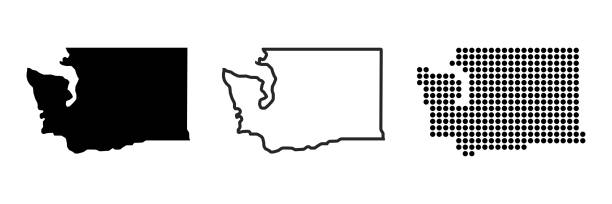 Washington state map contour. Washington state map. Glyph and outline Washington map. US state map. Washington state map contour. Washington state map. Glyph and outline Washington map. US state map. washington state stock illustrations