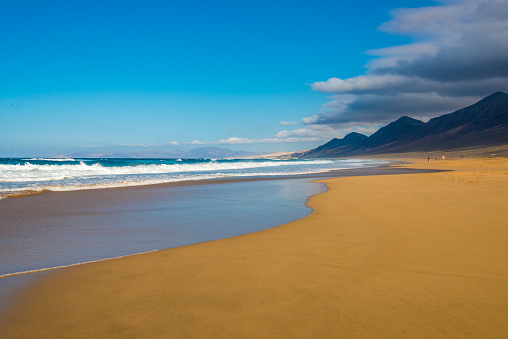 Fuerteventura - beautiful beach and mountains of Cofete in afternoon light