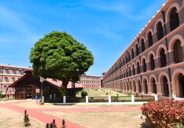 selective focus of cellular jail which is also known as kalapani jail or andaman jail is one of the most important national monuments from the days of indian freedom struggles situated in port blair capital of andaman and nicobar island. - prison cell imagens e fotografias de stock