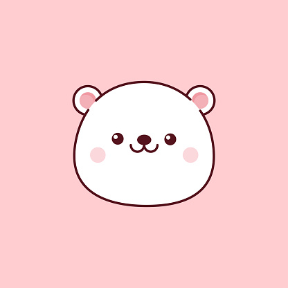 Kawaii polar bear head on pink background