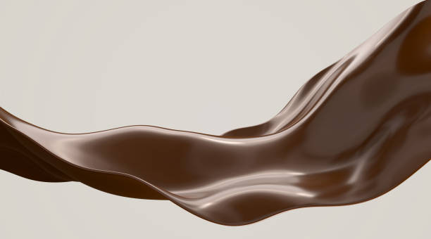 sfondo astratto con onda di cioccolato, rendering 3d di texture fusa lucida volante. flusso di cacao liquido marrone scuro, caffè o caramello, glassa al cioccolato, dessert dolce isolato, modello pubblicitario - choco foto e immagini stock