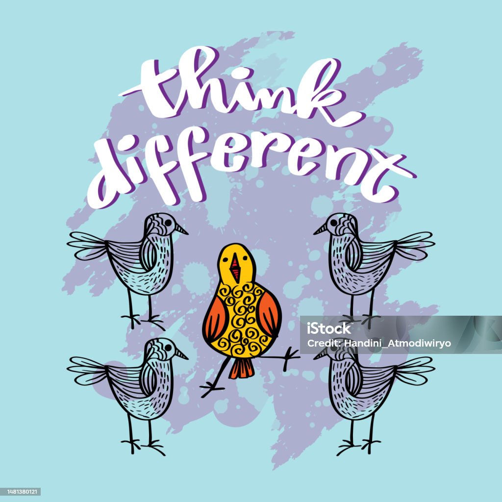 Think Birds Think Different Hand Lettering With Cute Birds Poster Quote Stock ...