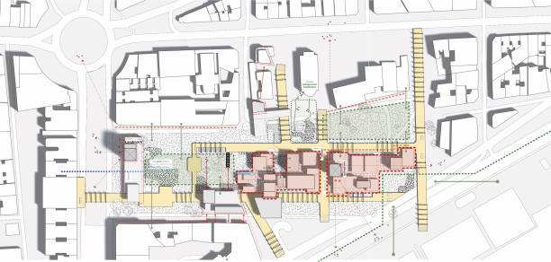 plan zagospodarowania przestrzennego miasta - construction three dimensional shape planning architect stock illustrations