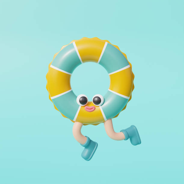 istock 3d Inflatable ring character isolated on blue blackground. Summer vacation. 3d rendering. 1481383166