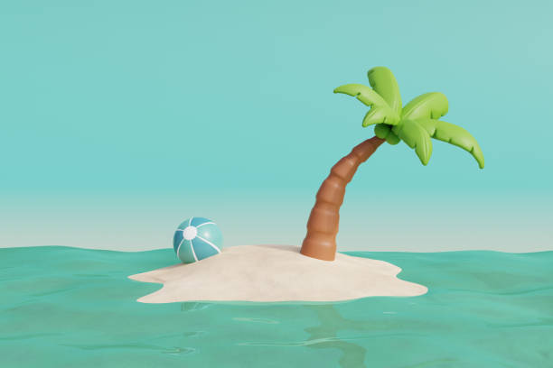 istock Summer tropical beach on a sunny day with coconut tree. Summer vacation. 3d rendering. 1481383393
