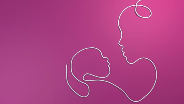 One Line Art Shape to Symbolize Mother and Baby Connection to Celebrate Mother's Day On Purple in 4K Resolution
