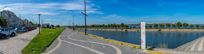 panoramic image of the caldera do Alemão filled with water in the Polis area of ​​the Portuguese city of Barreiro.