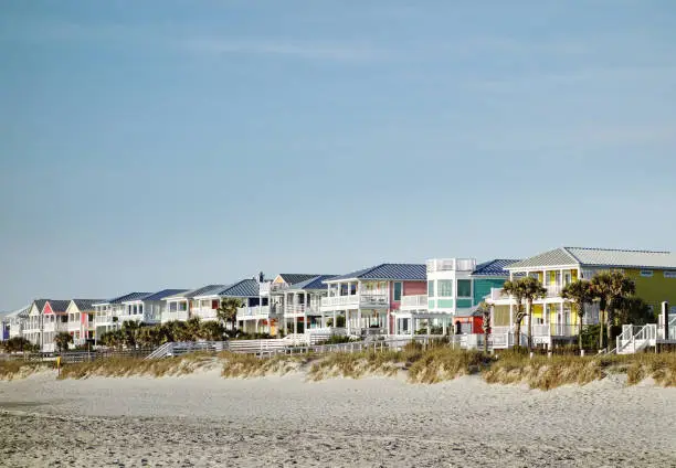 Colorful beach front rental homes in Carolina Beach , North Carolina