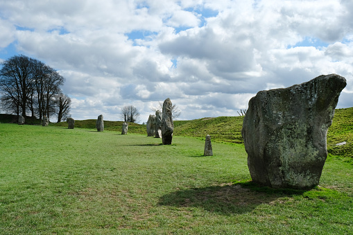 The impressive  prehistoric stone circle at Avebury, Wiltshire. The largest stone circle in the world.