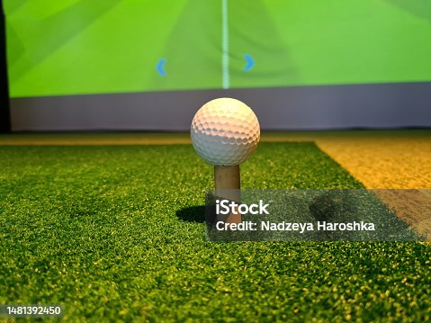 istock Golf ball on screen background. Screen golf 1481392450