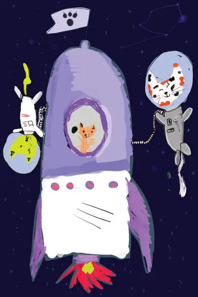 Vector illustration of Cats in space