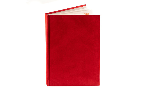 close up of a blank velour fluffy notebook on white background with clipping path