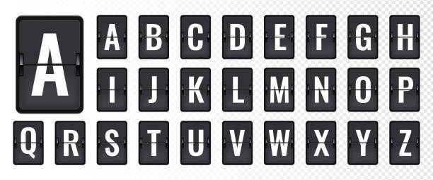 istock Scoreboard flip font. Latin alphabet on panel. flip flap alphabet. Mechanical scoreboard for arrival and departure airport signs, railway station. Abc typography. 1481408171