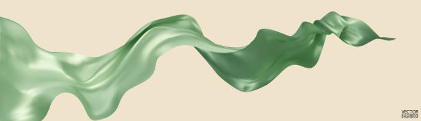 istock Flying green silk textile fabric flag background. Smooth elegant green Satin Isolated on beige Background for grand opening ceremony. Green curtain. 3d vector illustration. 1481409135