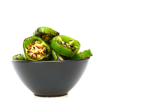 Jalapeno peppers grilled bowl on white