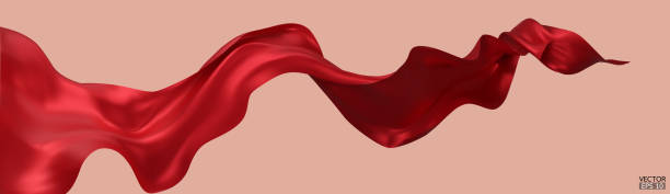 istock Flying red silk textile fabric flag background. Smooth elegant red Satin Isolated on beige Background for grand opening ceremony. Red curtain. 3d vector illustration 1481409770