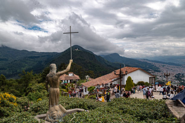 View with Jesus figure to the crowd came to celebrate Easter Sunday. View to the Guadalupe hill.