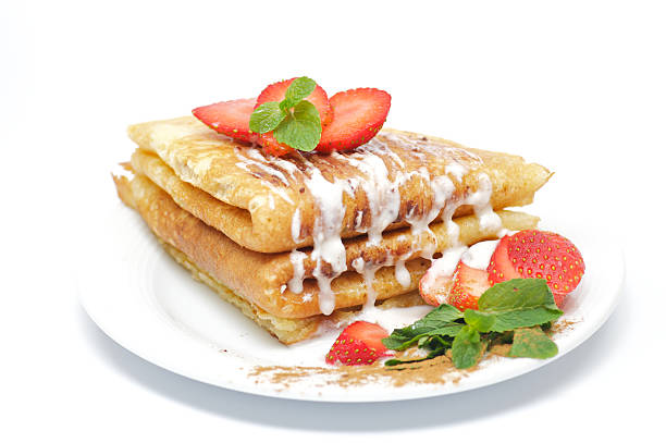 istock Pancakes with strawberry and Mint leaflets 148141505