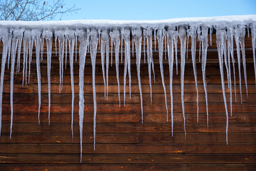 Icicles hanging off a roof on Vancouver Island, British Columbia