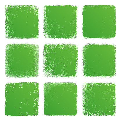 Set of green grunge squares. Vector texture backgrounds.