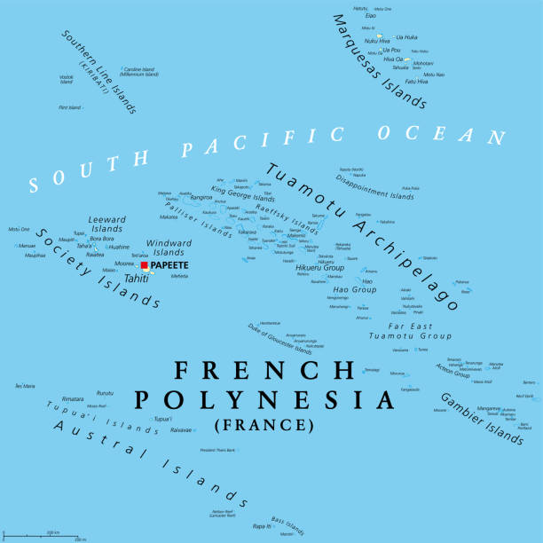French Polynesia, overseas collectivity of France, political map vector art illustration