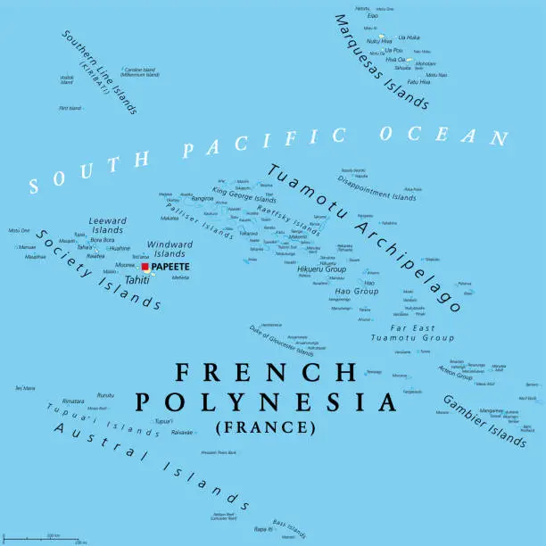 Vector illustration of French Polynesia, overseas collectivity of France, political map