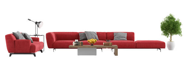istock Modern living room with red sofas on white background 1481423955
