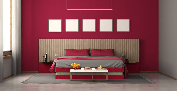 istock Modern bedroom with wooden headboard 1481423968