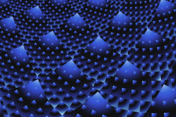 Abstract blue industrial background, tech fractal design of triangle metal structures, to describe sci-fi cityscapes of the future. 3D illustration