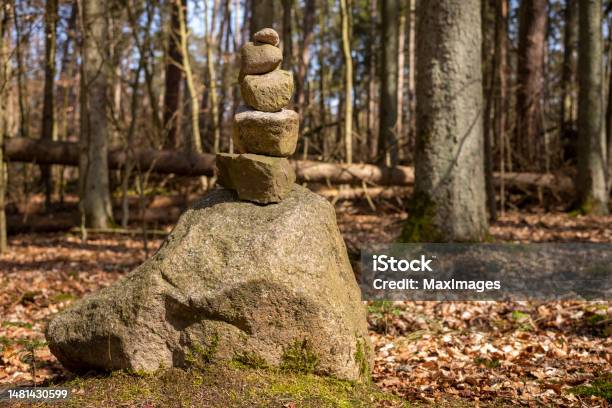 Zen Stones Stacked Stones Forest Nature Stock Photo - Download Image Now - 2023, Autumn, Autumn Leaf Color