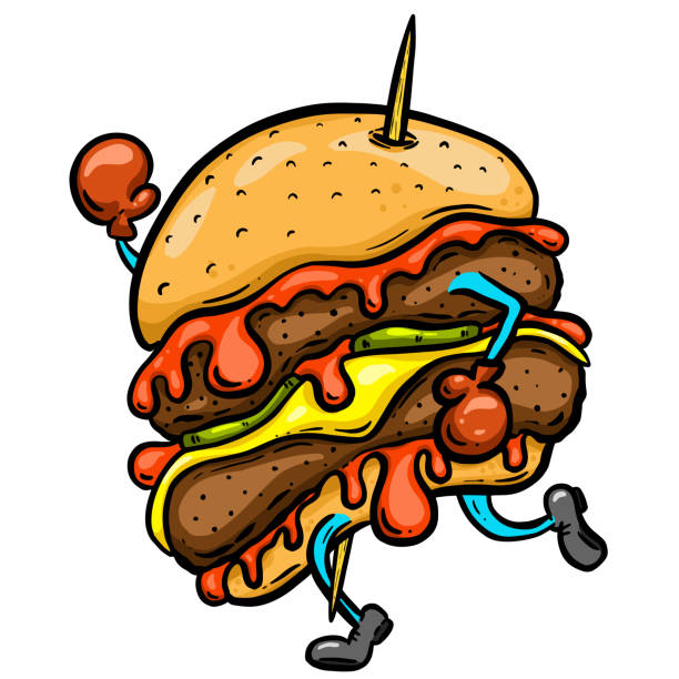 Cartoon Jogging or Running Hamburger or Cheeseburger Cartoon Character Illustration vector art illustration