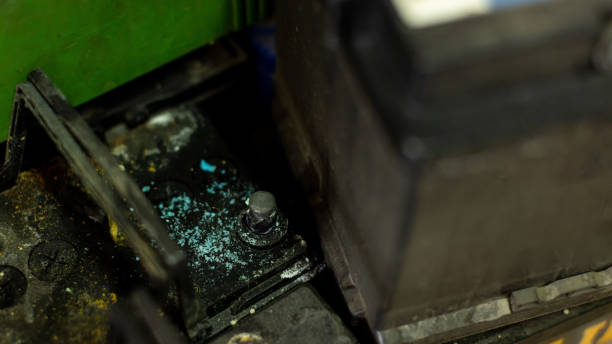 istock Oxidized and dirty car battery terminal. 1481432935