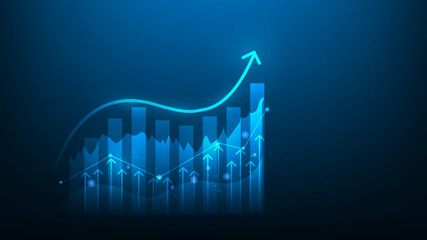 istock graph growth finance investment on blue background. achievement goal to  with arrow up graph. investment finance increase. vector illustration fantastic technology. 1481442034