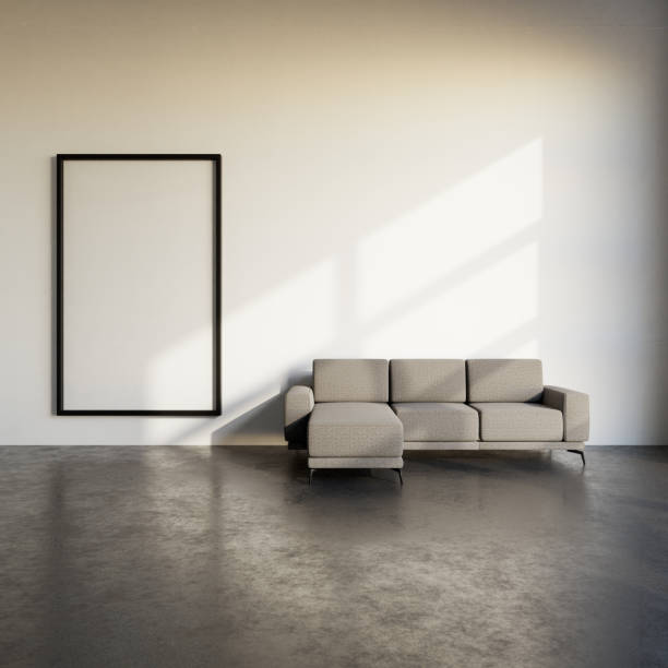 istock Bright living room interior with empty white poster 1481445307